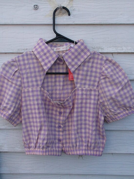 ROMWE Tops - 👕ROMWE Purple Gingham Cropped Button‑Front Blouse – Size 2, NWT